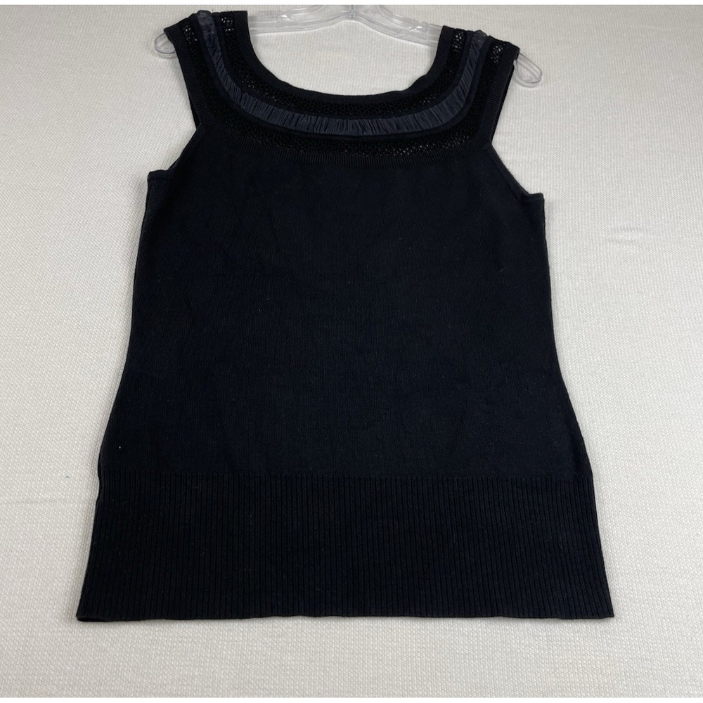 White House Black Market Knit Crochet Black Sheer Sweater Tank Top Size Small